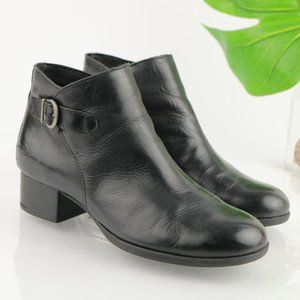 Born Women Phobos Ankle Boot Size 9 Black Leather Low Block Heel Comfy Career
